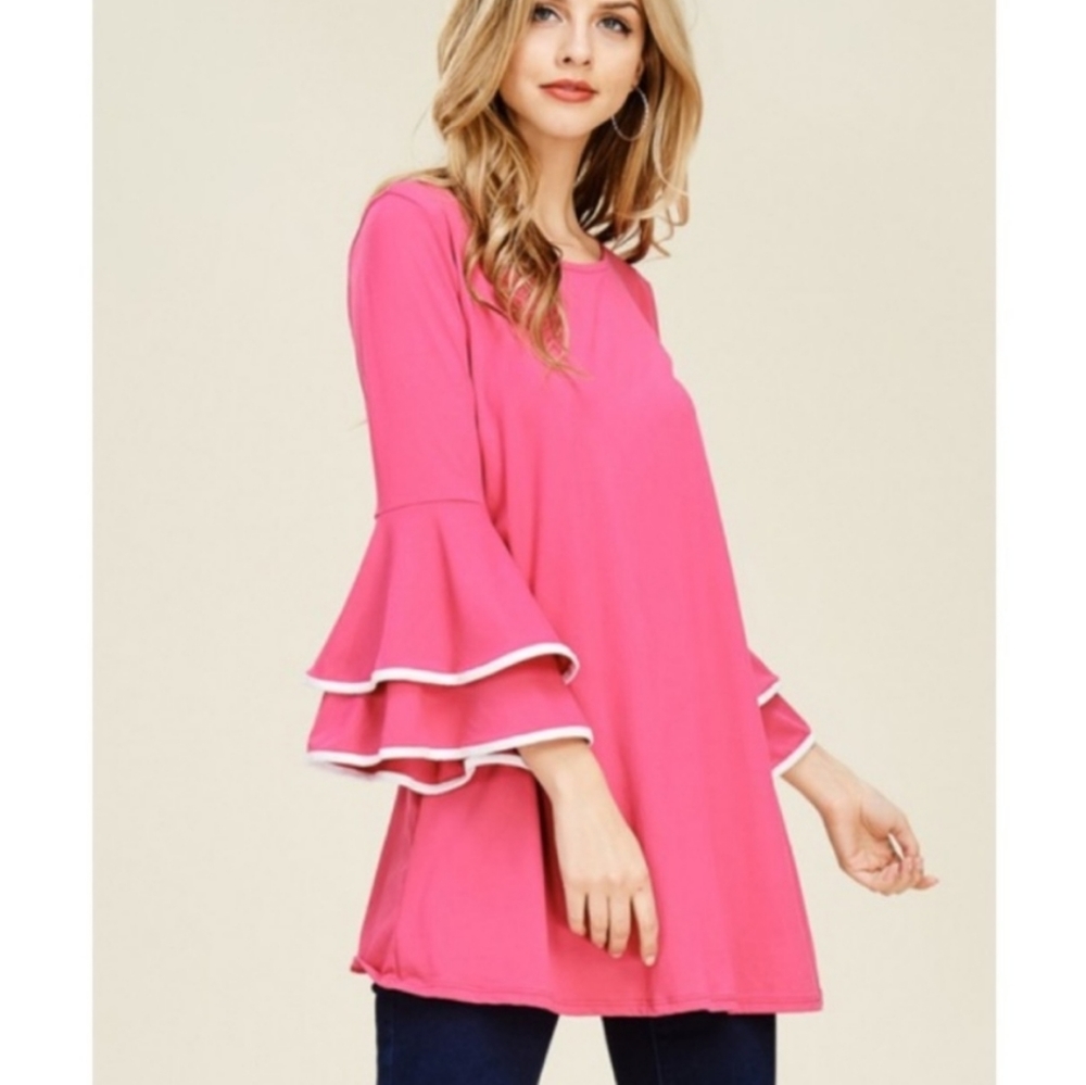 Pink top 3/4 bell sleeves - Picture 4 of 7